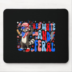 Red White and Feral USA Raccoon 4th of July Merica Mouse Pad