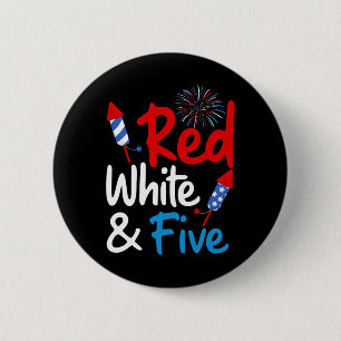 Red White And Five 5th Birthday 4th Of July Indepe 2 Inch Round Button