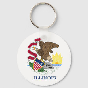 Red White and Gold Eagle Flag of Illinois Keychain