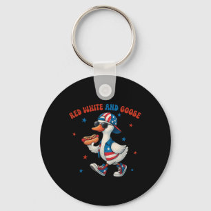 Red White And Goose Funny 4th Of July Patriotic Us Keychain