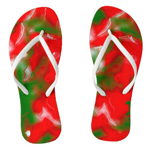 Red, White and Green Abstract Flip Flops