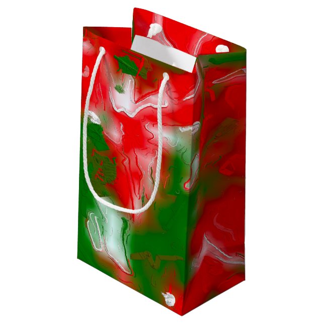 Red, White and Green Abstract Small Gift Bag (Back Angled)