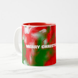 Red, White and Green Abstract Two-Tone Coffee Mug