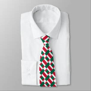Red White And Green Colour Block Print Neck Tie