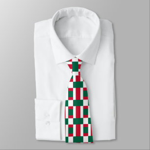 Red White And Green Colour Block Print Tie