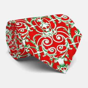 Red White and Green Damask Tie