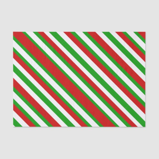 Red, White and Green Diagonal Stripes Tissue Paper (Front)