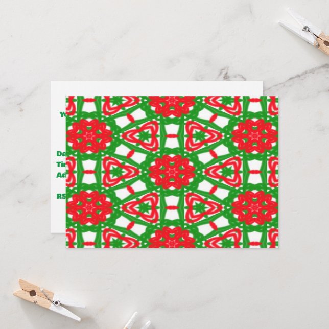 Red, White and Green Kaleidoscopes Invitation (Front/Back In Situ)