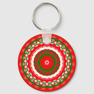 Red, White and Green Mandala Keychain