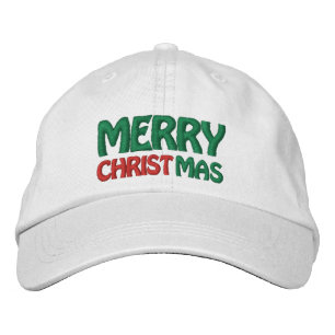 Red White and Green Merry Christmas Embroidered Hat