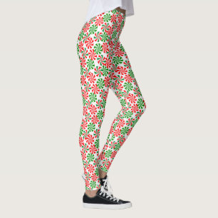 Red White and Green Peppermint Candy Swirl Pattern Leggings