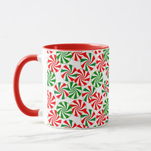 Red White and Green Peppermint Candy Swirl Pattern Mug
