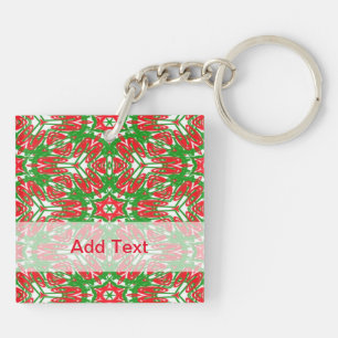 Red, White and Green Snowflakes 3385 Keychain