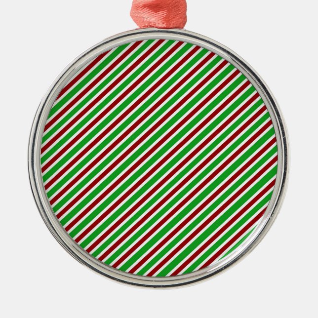 Red, White and Green Stripes Metal Ornament (Front)