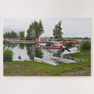 Red, White and grey float plane, Lake Hood, Alaska Jigsaw Puzzle