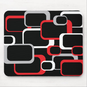 Red White and Grey Retro Square Black Mousepad
