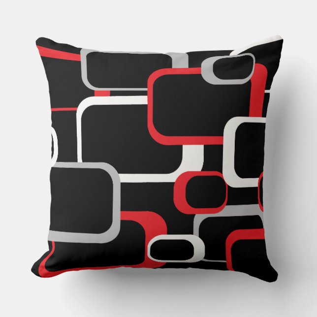 Red White and Grey Retro Squares Throw Pillow (Front)