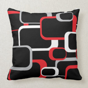 Red White and Grey Retro Squares Throw Pillow