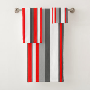 Red white and grey Stripes Bath Towel Set