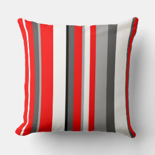 Red white and grey Stripes Throw Pillow