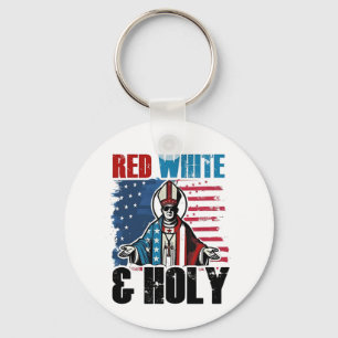 Red White and Holy Pope Leo XIV, 4th of July Keychain