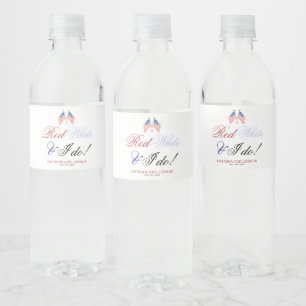 Red White and I Do 4th July USA Flag Wedding  Water Bottle Label