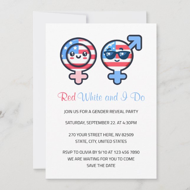Red White and I Do 4th of July Gender Reveal Invitation (Front)