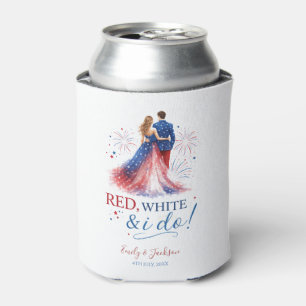 Red White and I do Americana Wedding Can Cooler