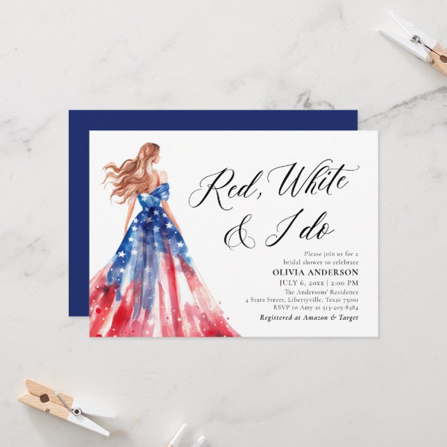 Red White and I Do Bride 4th of July Bridal Shower Invitation (Front/Back In Situ)