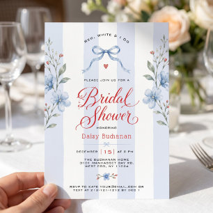 Red white and I do Classic Floral Blue Custom Invitation