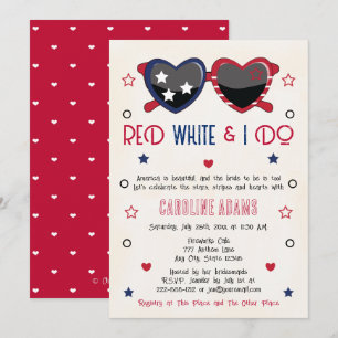 Red White and I Do Heart Sunglasses Bridal Shower Invitation