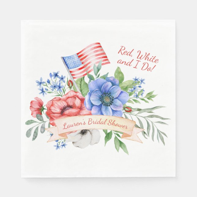 Red White and I Do Patriotic Bridal Shower Napkin (Front)