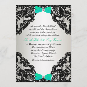 Red, white and Mint Green lace Wedding Invitation