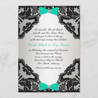 Red, white and Mint Green lace Wedding Invitation