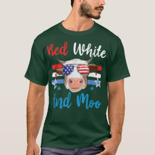 Red White And Moo 4th Of July Cow USA Flag Farmer T-Shirt
