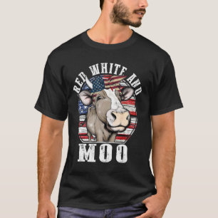 Red White And Moo 4th Of July Cow Usa Flag Farmer  T-Shirt
