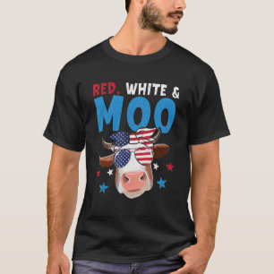 Red White And Moo Cow Usa Flag 4th Of July Farm Fa T-Shirt