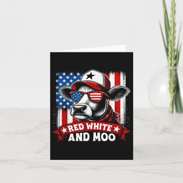 Red, White And Moo - Funny 4th Of July  Card (Front)