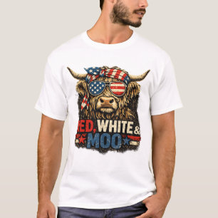 Red White and Moo Funny Patriotic Cow America 250 T-Shirt