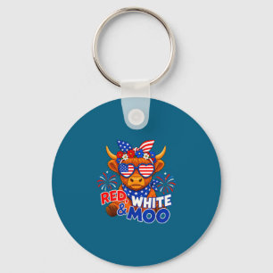 Red white and moo funny patriotic highland cow usa keychain