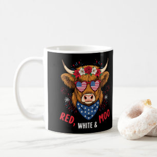 Red White and Moo Highland Cow 4th July 250 Years Coffee Mug