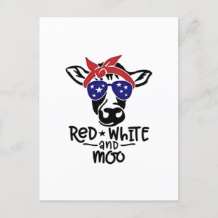 Red White and Moo Patriotic Cow Fourth of July Announcement Postcard
