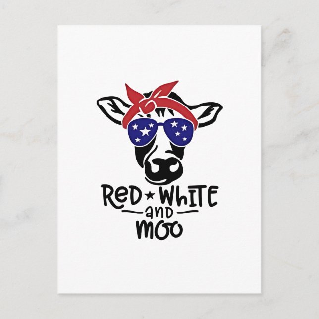 Red White and Moo Patriotic Cow Fourth of July Holiday Postcard (Front)