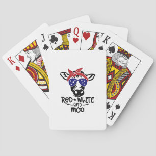 Red White and Moo Patriotic Cow Fourth of July Playing Cards