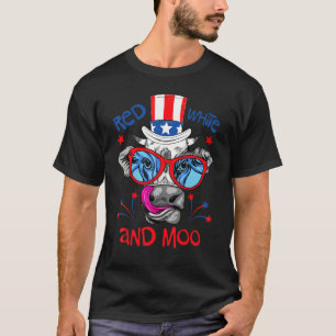 Red White And Moo Patriotic Cow Usa Flag 4th Of J T-Shirt