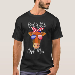 Red White And Moo Patriotic Cow Usa Flag 4th Of J T-Shirt