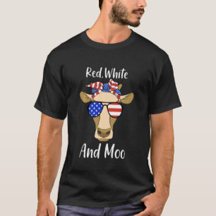 Red White And Moo Patriotic Cow Usa Flag Funny 4th T-Shirt