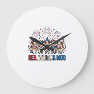 Red White and Moo Patriotic Cow Vintage Shirt_1 Large Clock