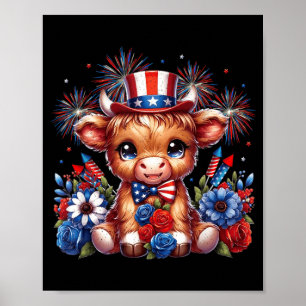 Red White And Moo Patriotic Highland Cow Funny 4th Poster
