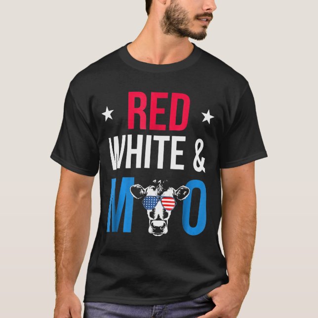Red White And Moo Patriotic Usa Flag Cow T-Shirt (Front)